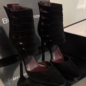 BCBGeneration Black Strappy Suede Stiletto Heels